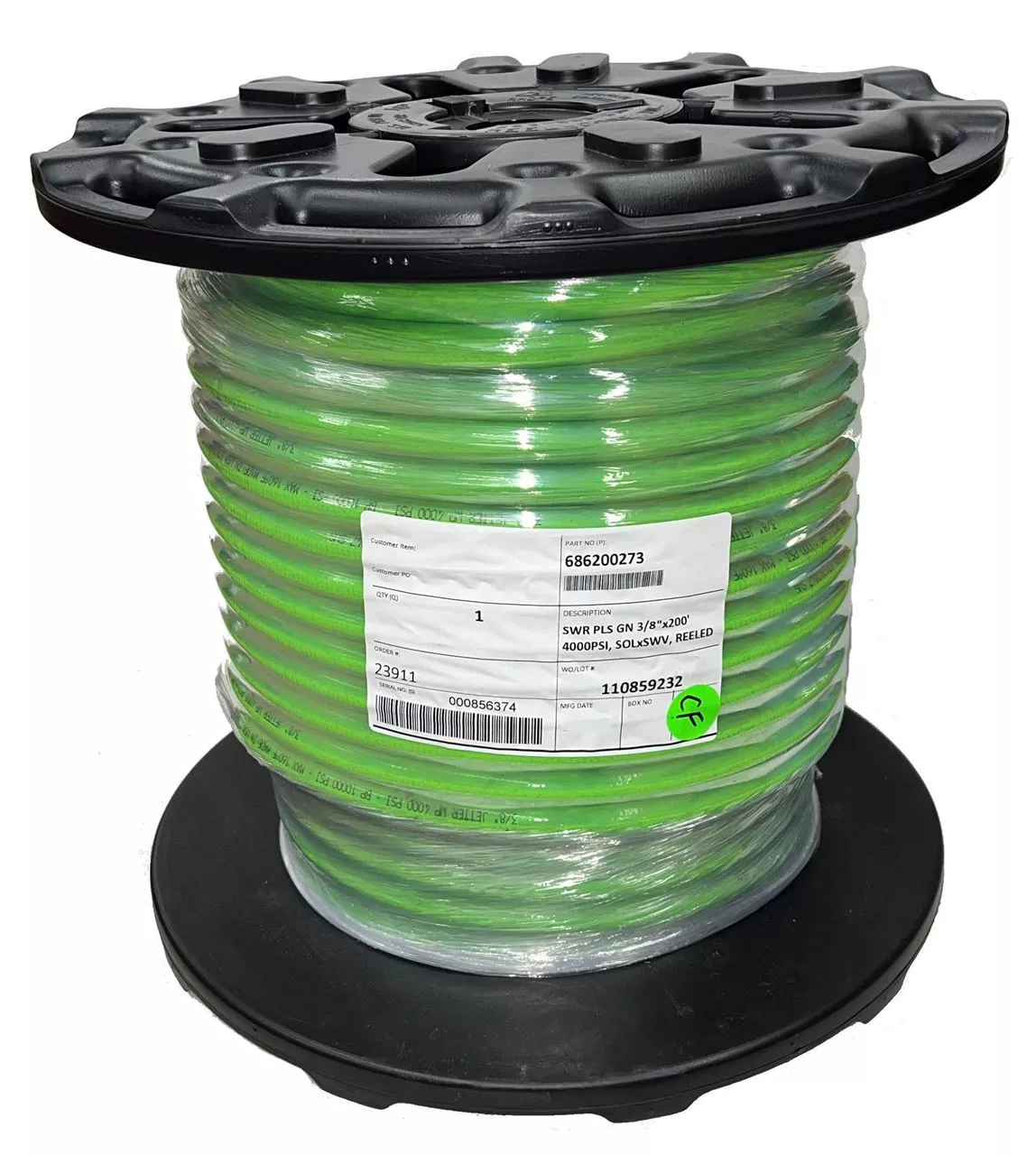 3/8″ x 200′ Green Sewer Jetter Hose 4,000 PSI SOLxSWV