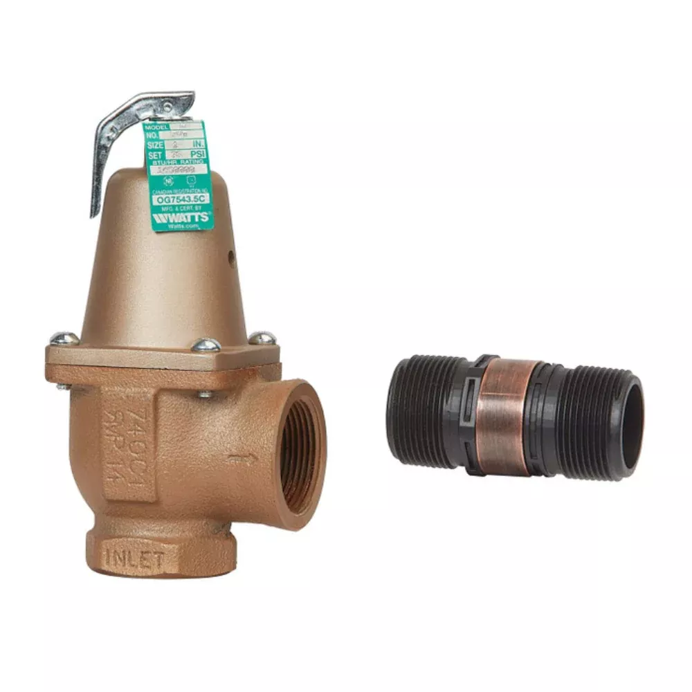 Watts 1" 740 Iron Boiler Pressure Relief Valve, 50 psi, Expanded Outlets, Discharge Line Flood Sensor Included - F382820